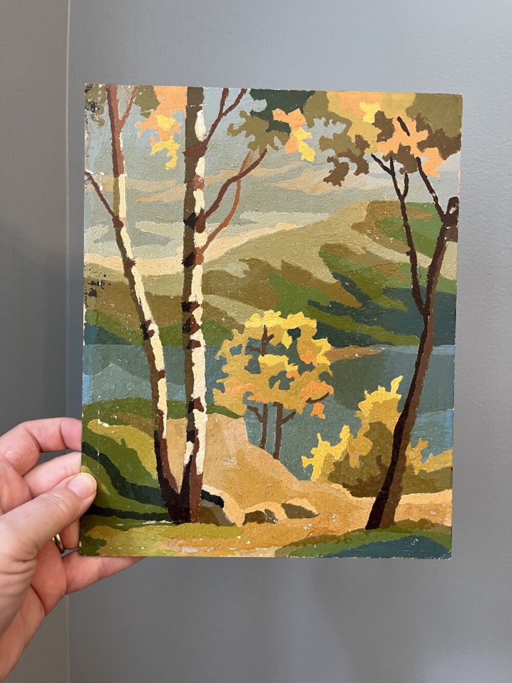 Antique Paint By Number Birch Trees Landscape 1963 Signed G. Brown 10"x8" Vintag